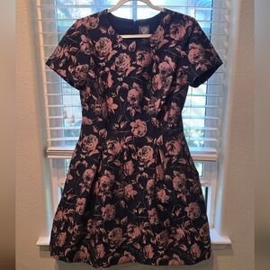 ✨️ Vincent Camuto - Floral Fit-and-Flare Dress in Navy and Dusty Pink Size 10